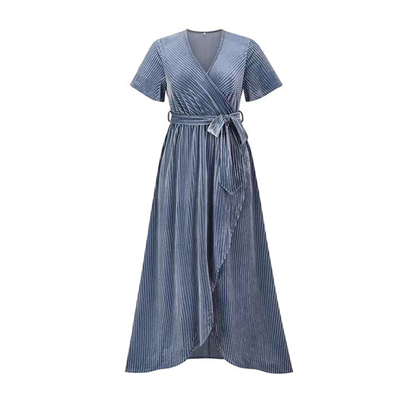 Damen Maxikleid Wickeldesign Taillengürtel Eveloria