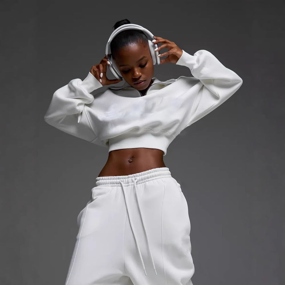 Damen Crop- Set Hochkragen Weite Hose Eveloria