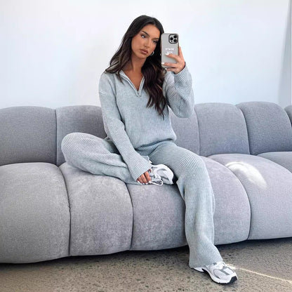 Damen Strickpullover Lässig Reißverschluss Weite Passform Schwarz - Eveloria