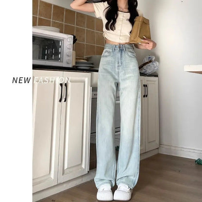 Damen High-Waist Jeans Weite Passform Bequem Eveloria