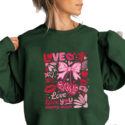 Damen Sweatshirt Voluminöse Ärmel Kirschmotiv