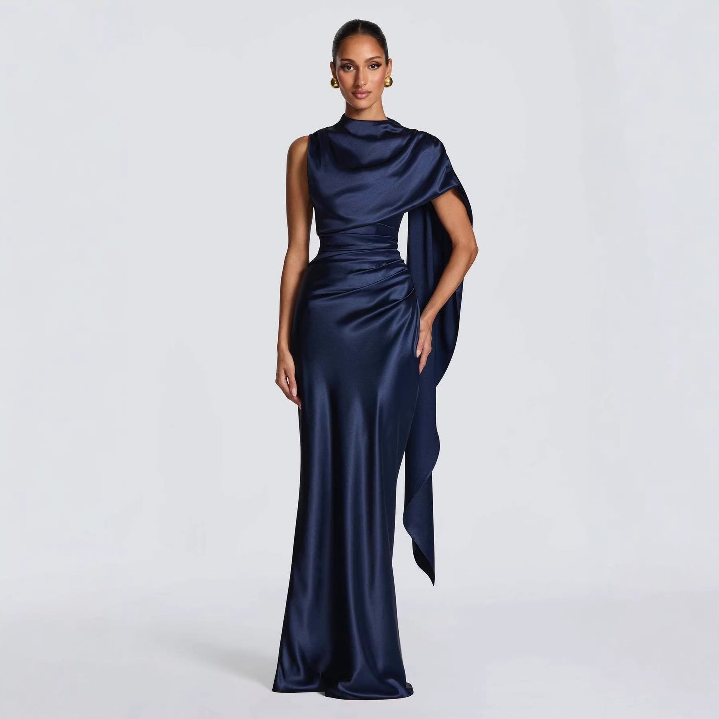 Damen Maxikleid Asymmetrisch Satin Elegant