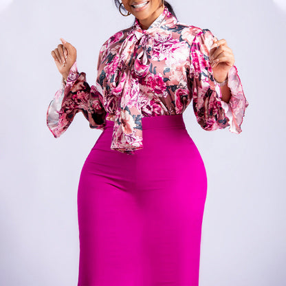 Damen Bluse Floraler Druck Rüschensaum