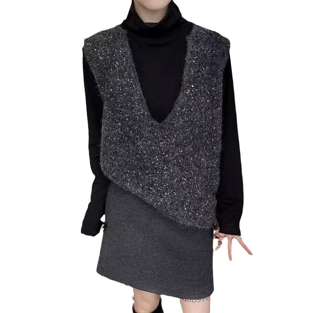 Damen Strickweste V-Ausschnitt Kreativer Schnitt Eveloria