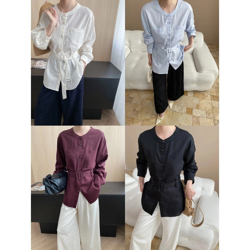 Damen Bluse mit Gürtel und Taschen Eveloria