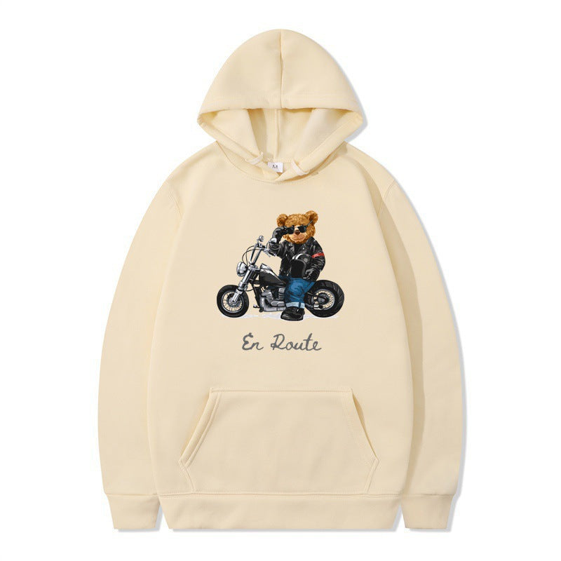 Damen Kapuzenpullover Bärenmotiv Lässig Grau Eveloria
