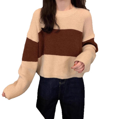Damen Grobstrickpullover Modernes Farbblockdesign