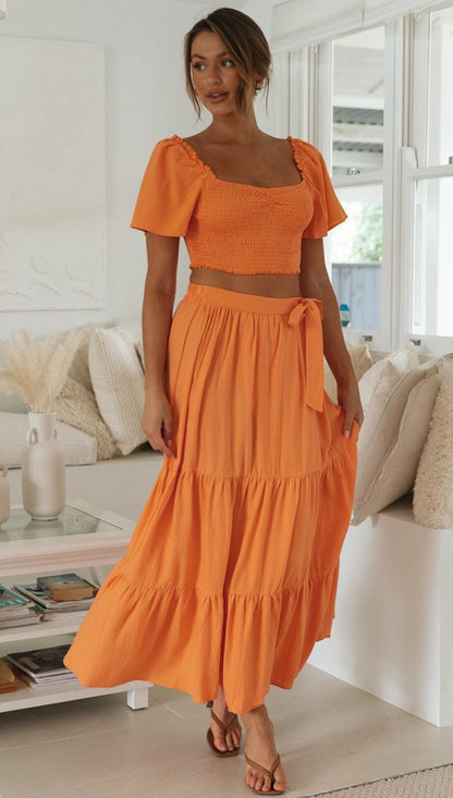 Damen Maxi-Rock und Puff-Crop- Set