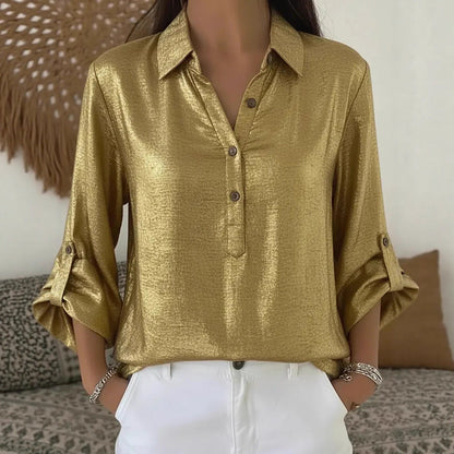 Damen Hemd Kurzarm Elegant Glitzer Effekt Eveloria