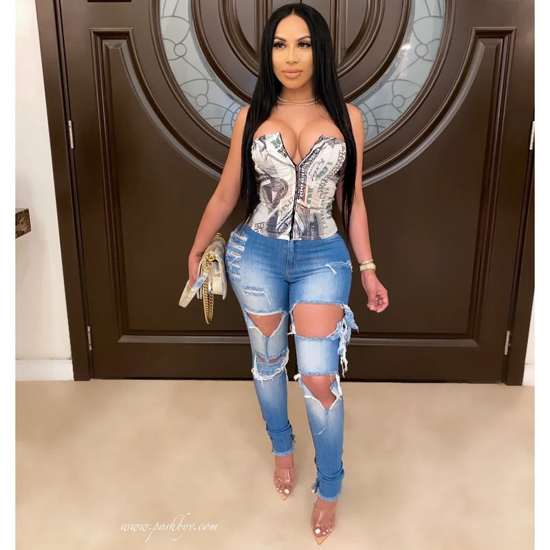 Damen Skinny Jeans Destroyed High Waist Eveloria