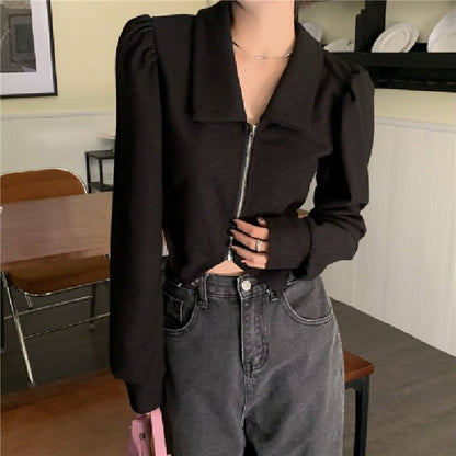 Damen Sweatjacke Cropped Voluminöse Ärmel Eveloria