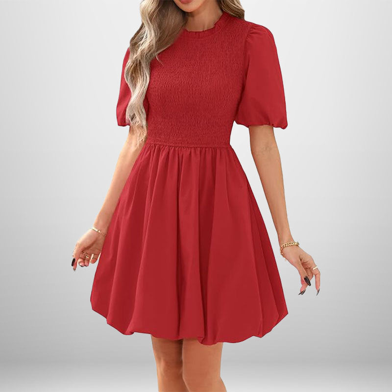 Damen Minikleid Ballonärmel Elastisch es Oberteil