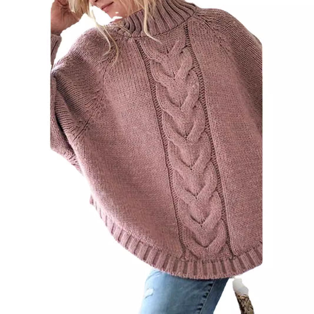 Damen Strickpullover Hochkragen Zopfmuster Eveloria