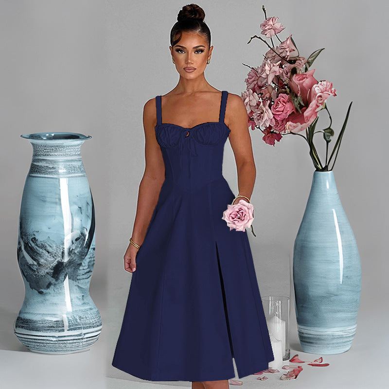 Damen Midi-Kleid V-Ausschnitt Taillenbetonung Eveloria