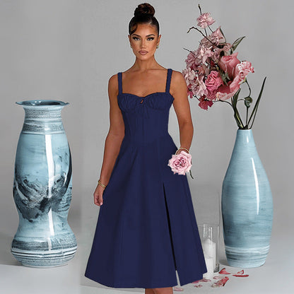Damen Midi-Kleid V-Ausschnitt Taillenbetonung Eveloria