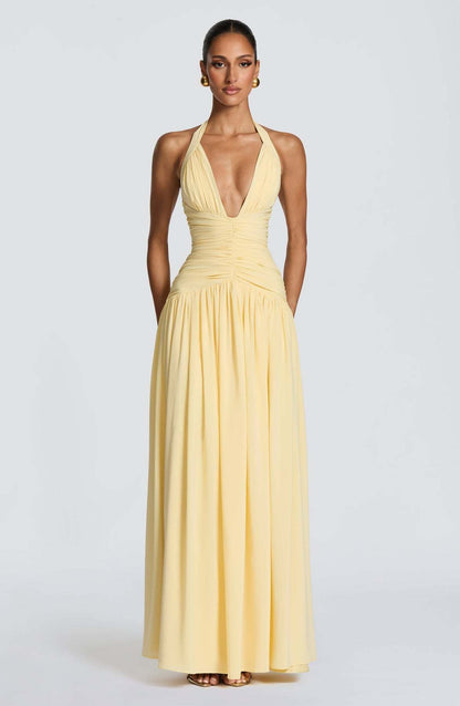 Damen Maxikleid mit Halterlosem Ausschnitt und Faltenwurf