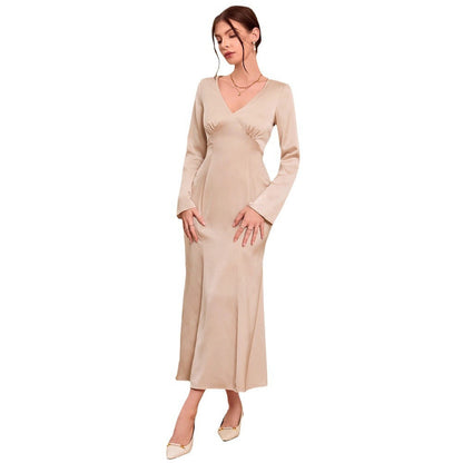 Damen Midi-Kleid V-Ausschnitt Lange Ärmel Eveloria