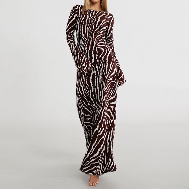 Damen Maxikleid Tiermuster Schimmerstoff Lang