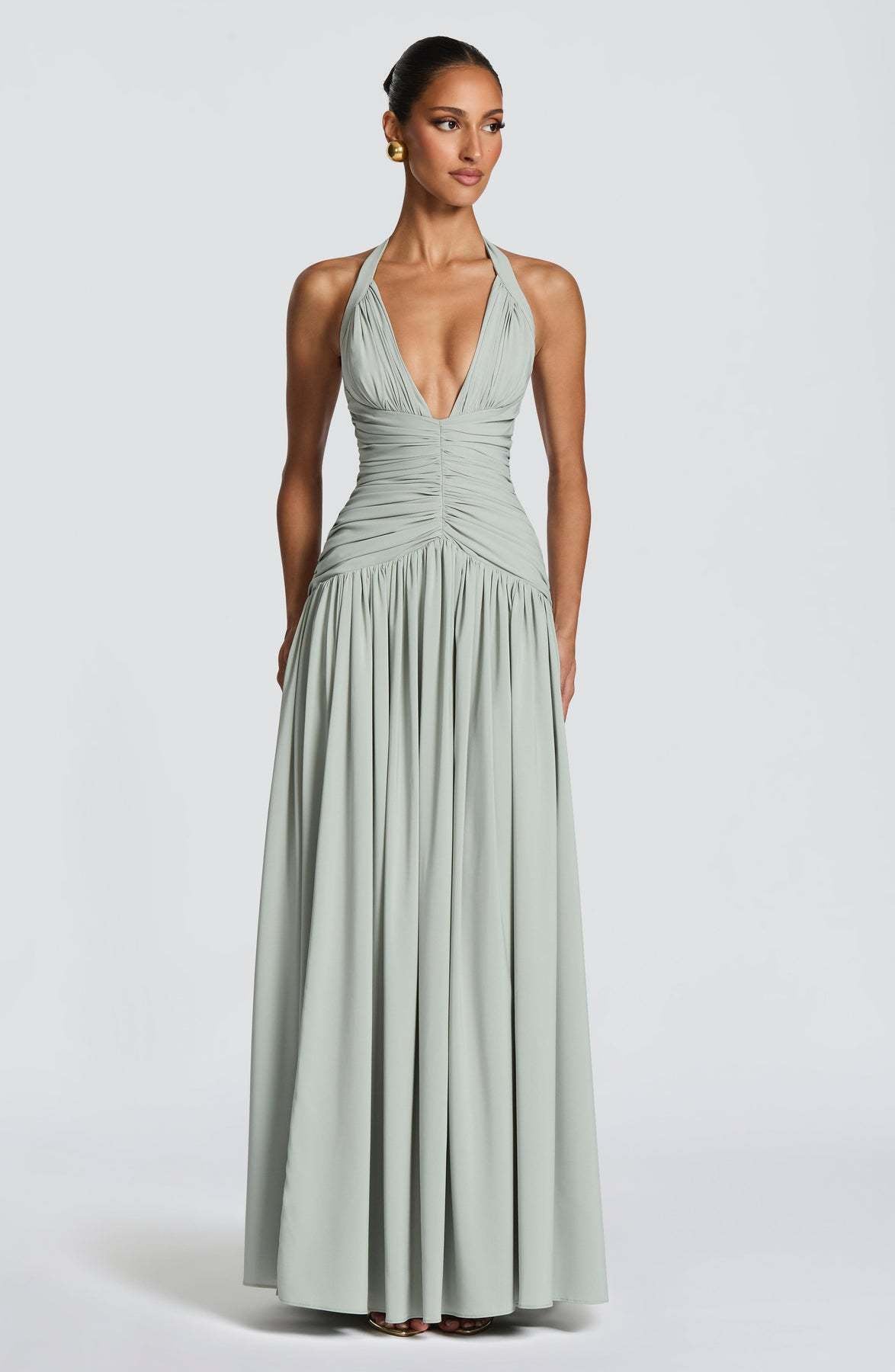 Damen Maxikleid mit Halterlosem Ausschnitt und Faltenwurf