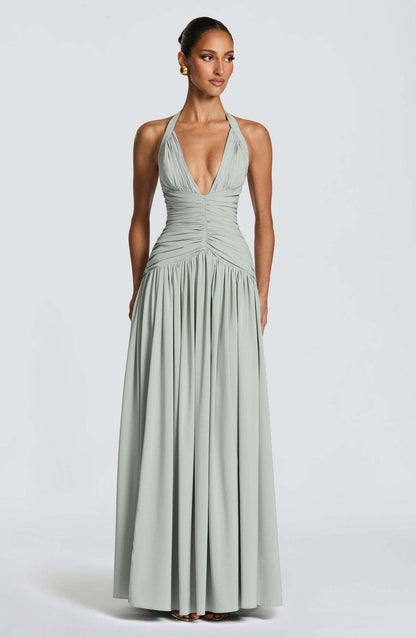 Damen Maxikleid mit Halterlosem Ausschnitt und Faltenwurf