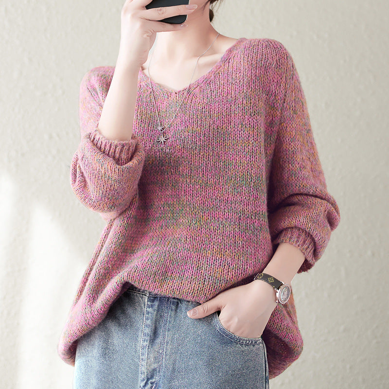 Damen Strickpullover V-Ausschnitt Lässiger Schnitt Eveloria - Eveloria