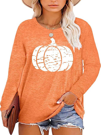 Damen Langarmshirt Kürbis-Motiv Eveloria Herbstlich Braun
