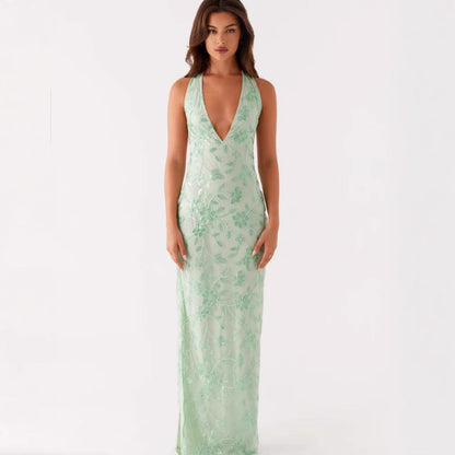 Damen Langarmkleid mit Spitze und V-Ausschnitt Floral Schwarz - Eveloria
