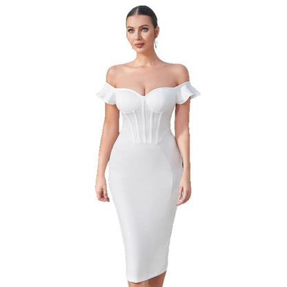 Damen Kleid Schulterfrei Korsett-Optik Eveloria