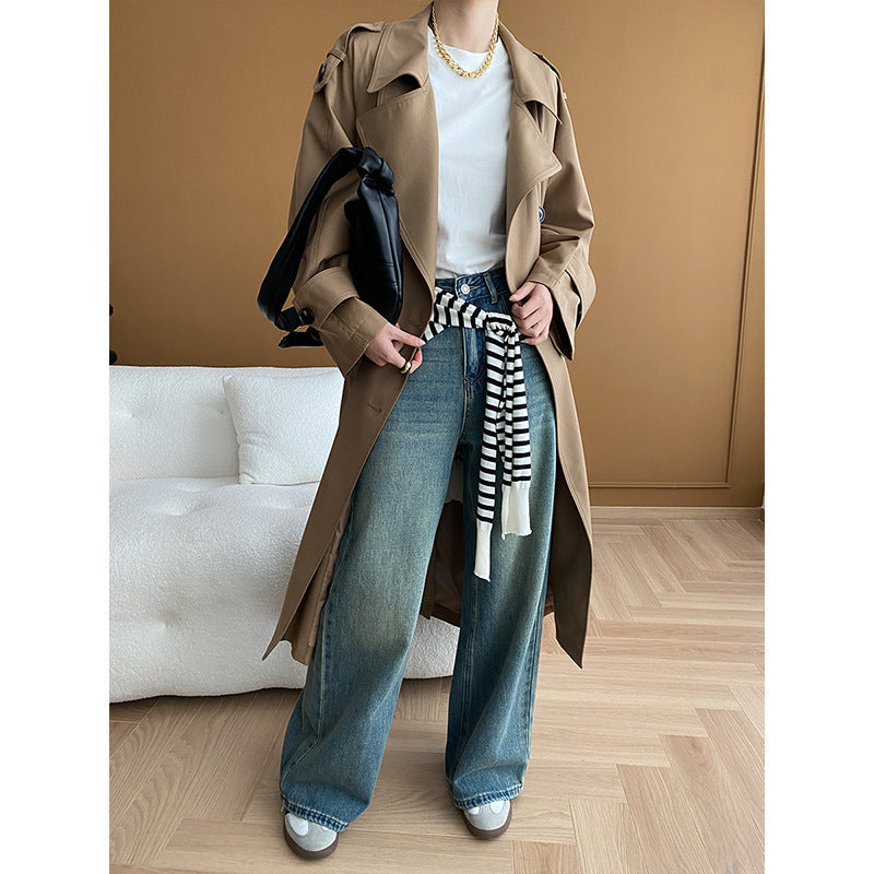 Damen Trenchcoat mit Struktur-Revers und Seitentaschen