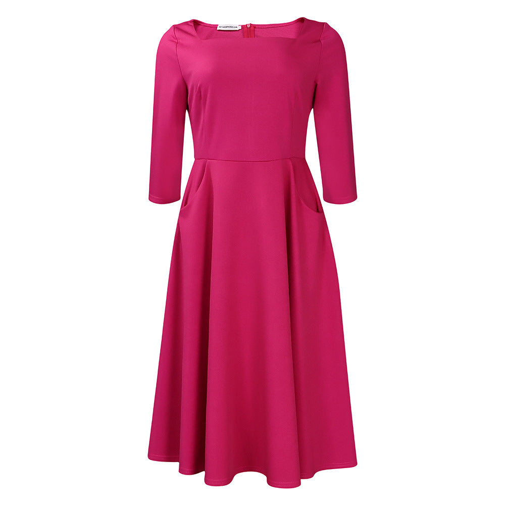Damen A-Linien Kleid mit Ausschnitt und Taschen Eveloria