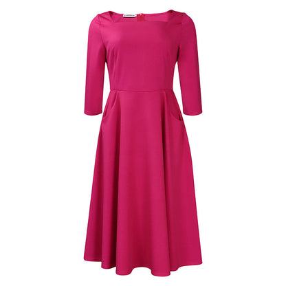 Damen A-Linien Kleid mit Ausschnitt und Taschen Eveloria