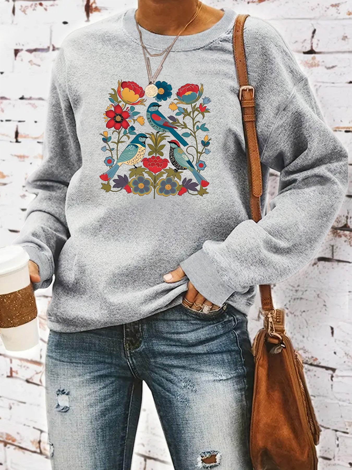 Damen Sweatshirt Floralmuster Lässig Grün Eveloria