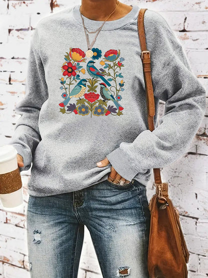 Damen Sweatshirt Floralmuster Lässig Grün Eveloria