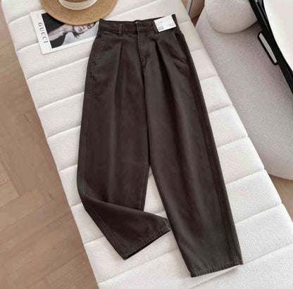 Damen Chino-Hose Hochtailliert Mit Taschen Beige