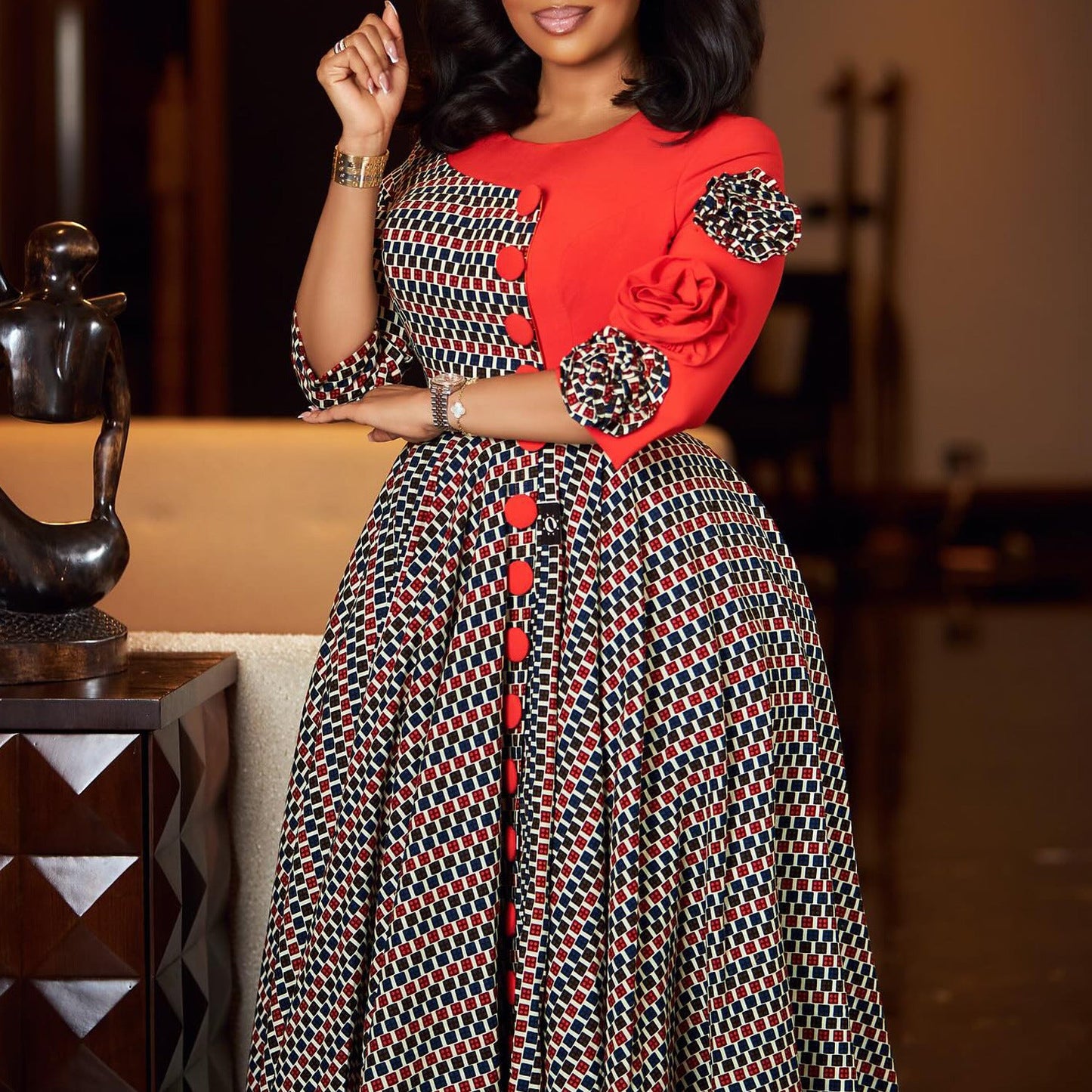 Damen Kleid mit Grafikmuster Mehrfarbig Eveloria - Eveloria