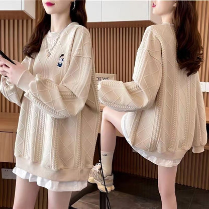 Damen Strickpullover Kuschelig Zopfmuster Beige