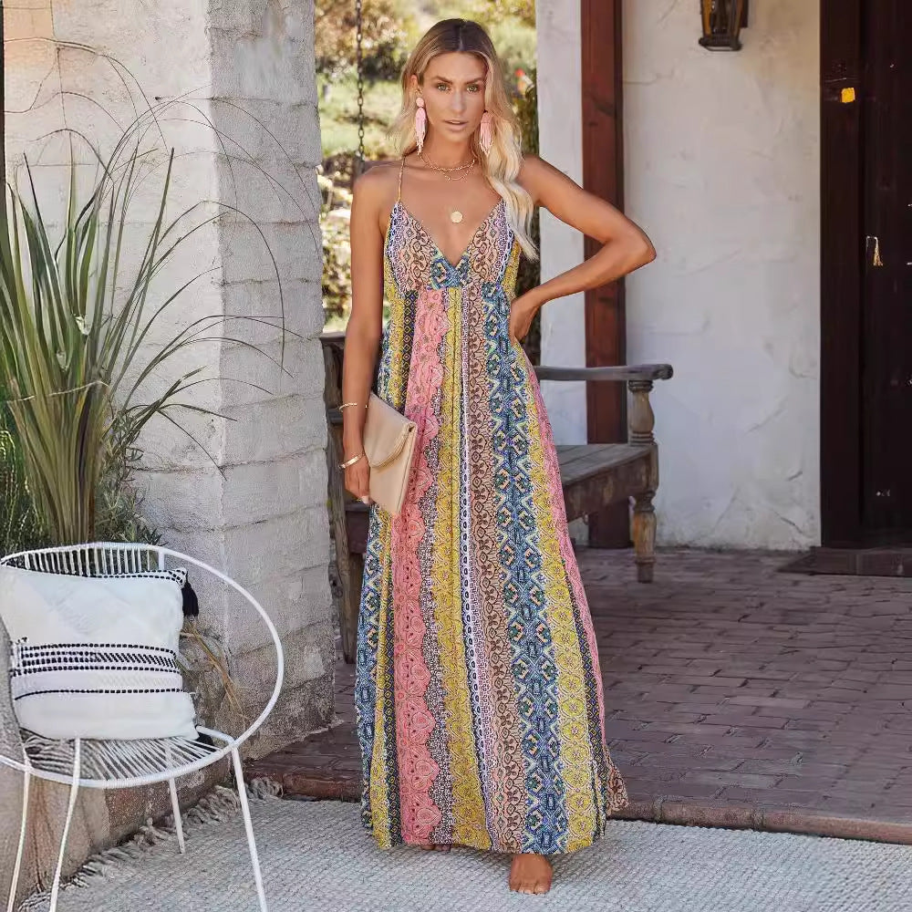 Damen Maxikleid Multi-Muster Verstellbare Träger Eveloria