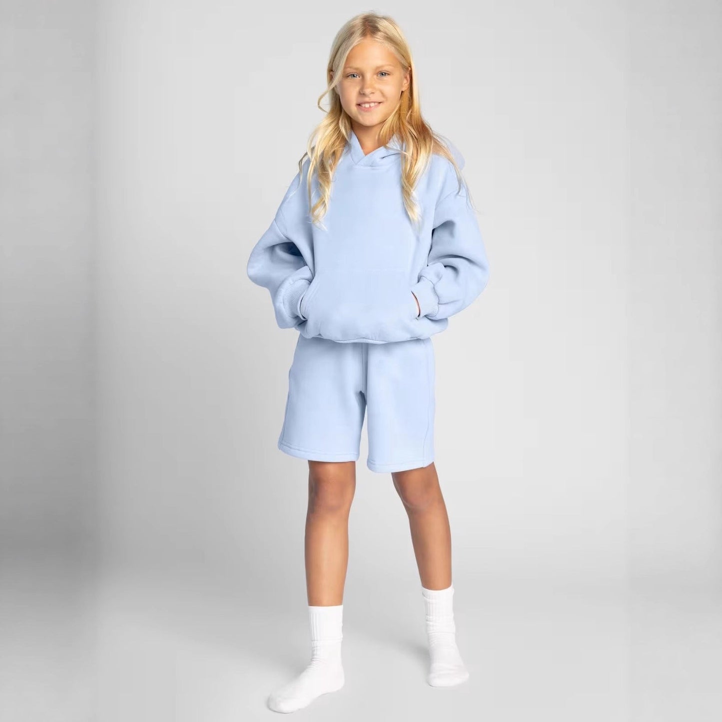 Damen Sportliches Kurzarm-Set Kapuze Bequeme Shorts Eveloria