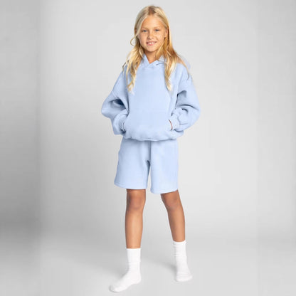 Damen Sportliches Kurzarm-Set Kapuze Bequeme Shorts Eveloria