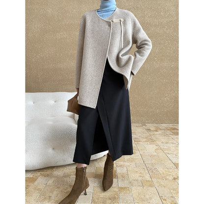 Damen Midirock Überlappendes Design Knopfdetails Eveloria