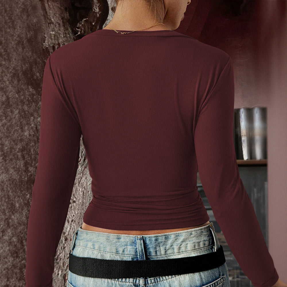 Damen Langarmshirt V-Ausschnitt Elastisch Eveloria