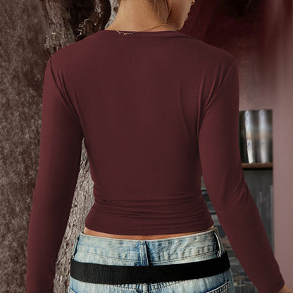 Damen Langarmshirt V-Ausschnitt Elastisch Eveloria