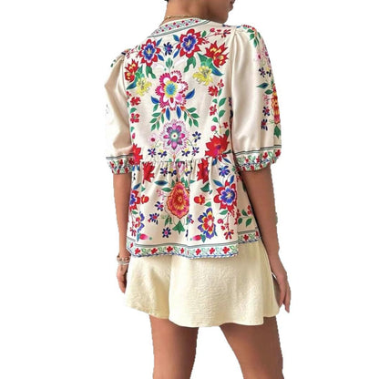 Damen Blusenshirt Bunt Blumenmuster Locker Eveloria