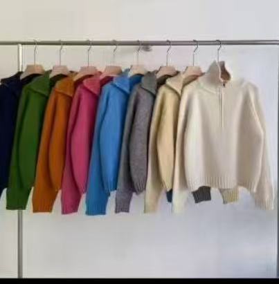 Damen Strickpullover Hochgeschlossen Reißverschluss Eveloria