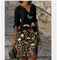 Damen Kleid mit V-Ausschnitt Florales Muster Eveloria