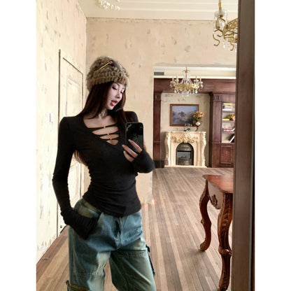 Damen Langarmshirt Cut-Out-Design Figurfreundlich Eveloria