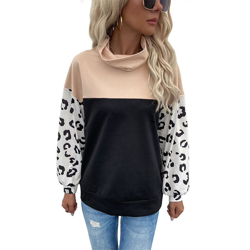 Damen Sweatpullover Animalprint Hoher Kragen Eveloria