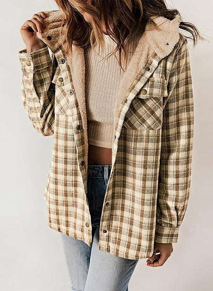 Damen Flanelljacke Gefütterte Kapuze Eveloria