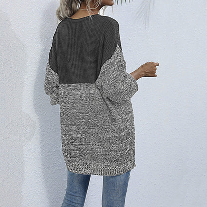 Damen Strickpullover Oversized Lässig Farbkontrast