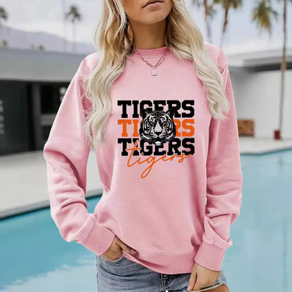 Damen Sweatshirt Tiger-Design Lässig Grau Eveloria